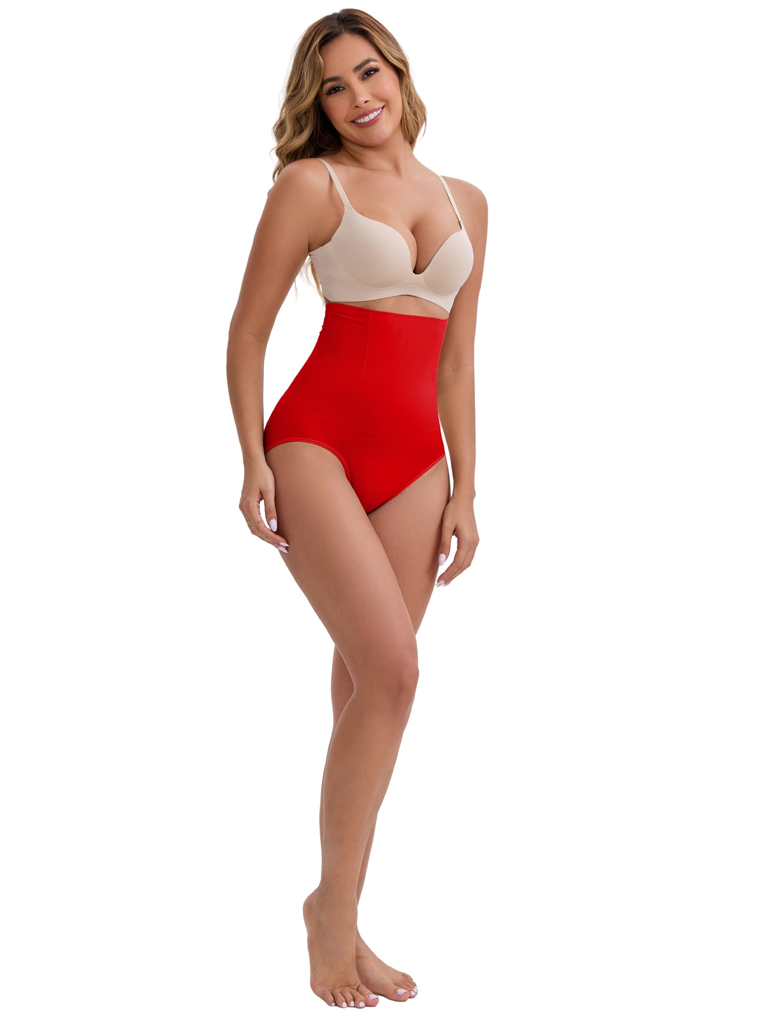 DARING DIVA Women's High-Waisted Butt Lifting Briefs Postpartum Tummy Control L Red