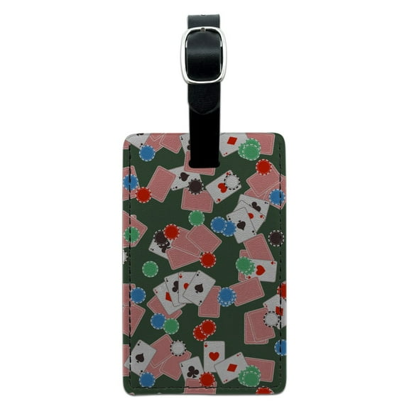 Poker Chips and Ace Cards Pattern Rectangle Leather Luggage Card Suitcase Carry-On ID Tag