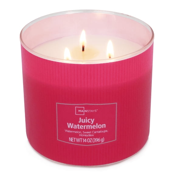 Mainstays 3-Wick Textured Wrapped Juicy Watermelon Scented Candle, 14 oz