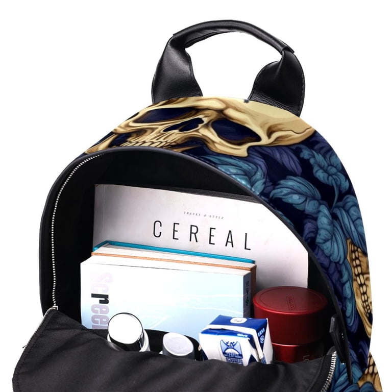 Large Vegan Leather Bucket Backpack with Skull Print, Adjustable Straps Amazon.com: Freewander Witch Skull Print Small Backpack  main image 3