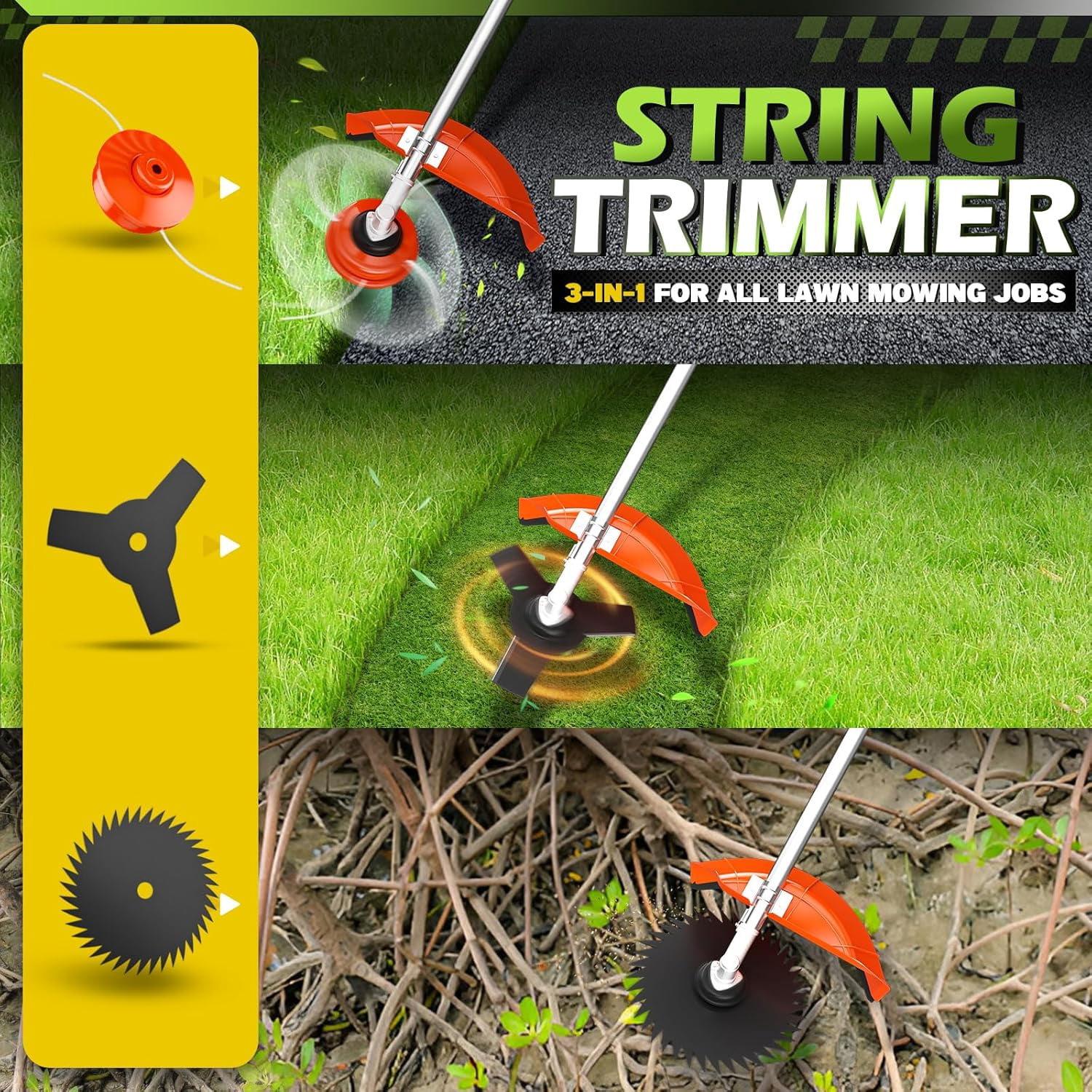 Datingday 52CC Gas Weed Wacker, 2-Stroke 6-in-1 Orange Gas Powered Weed Eater, Gas Hedge Trimmer, Backpack Style Gas Brush Cutter, Gas String Trimmer, Gas Pole Saw