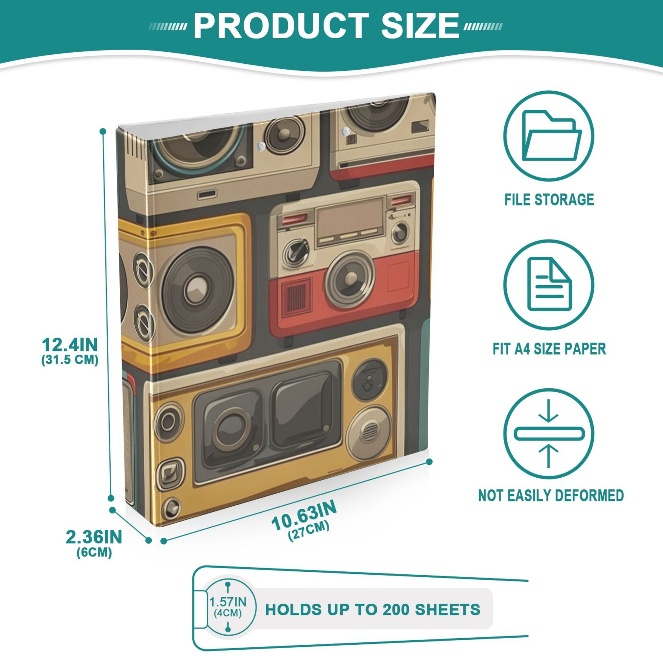 Radio 3 Ring Binders 1.5 inch Hardcover File Folders with Interior Pockets A4 Size Organizer for School Office Hospital