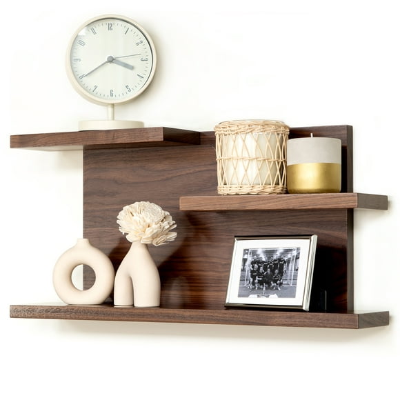 Straga Étagère Flottante à 3 Niveaux en Noyer Fait Main de 23 Pouces – Étagère en Bois Massif au Design Moderne pour Articles de Toilette, Déco – Salle de Bain, Cuisine, Salon, Chambre, Bureau, Entrée – Fabriqué au Canada 07
