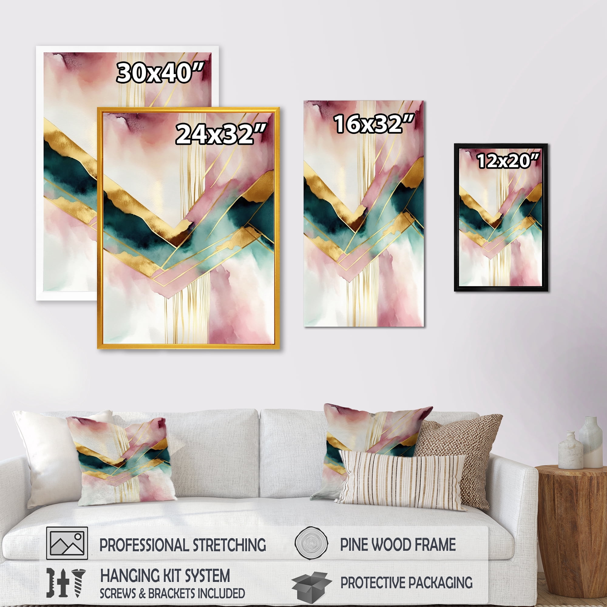 Designart Abstract Geode Geometric Pink And Green III Canvas Wall Art