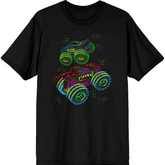 Neon Monster Trucks Adult Black Crew Neck Short Sleee Tee-Large