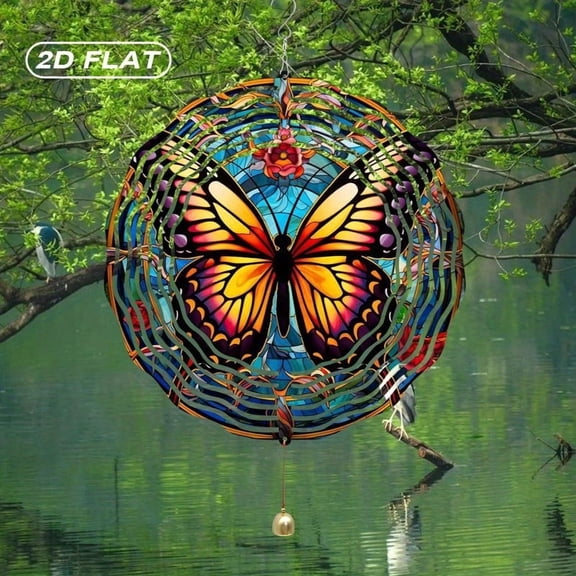 HELLOYOUNG Spring Mandala Wind Spinner Iron Sun Catcher 10 Inch Bohemian Metal Butterfly Wind Chimes for Outdoor Garden Decor Indoor Patio Art Colorful Fine Craftsmanship Gift