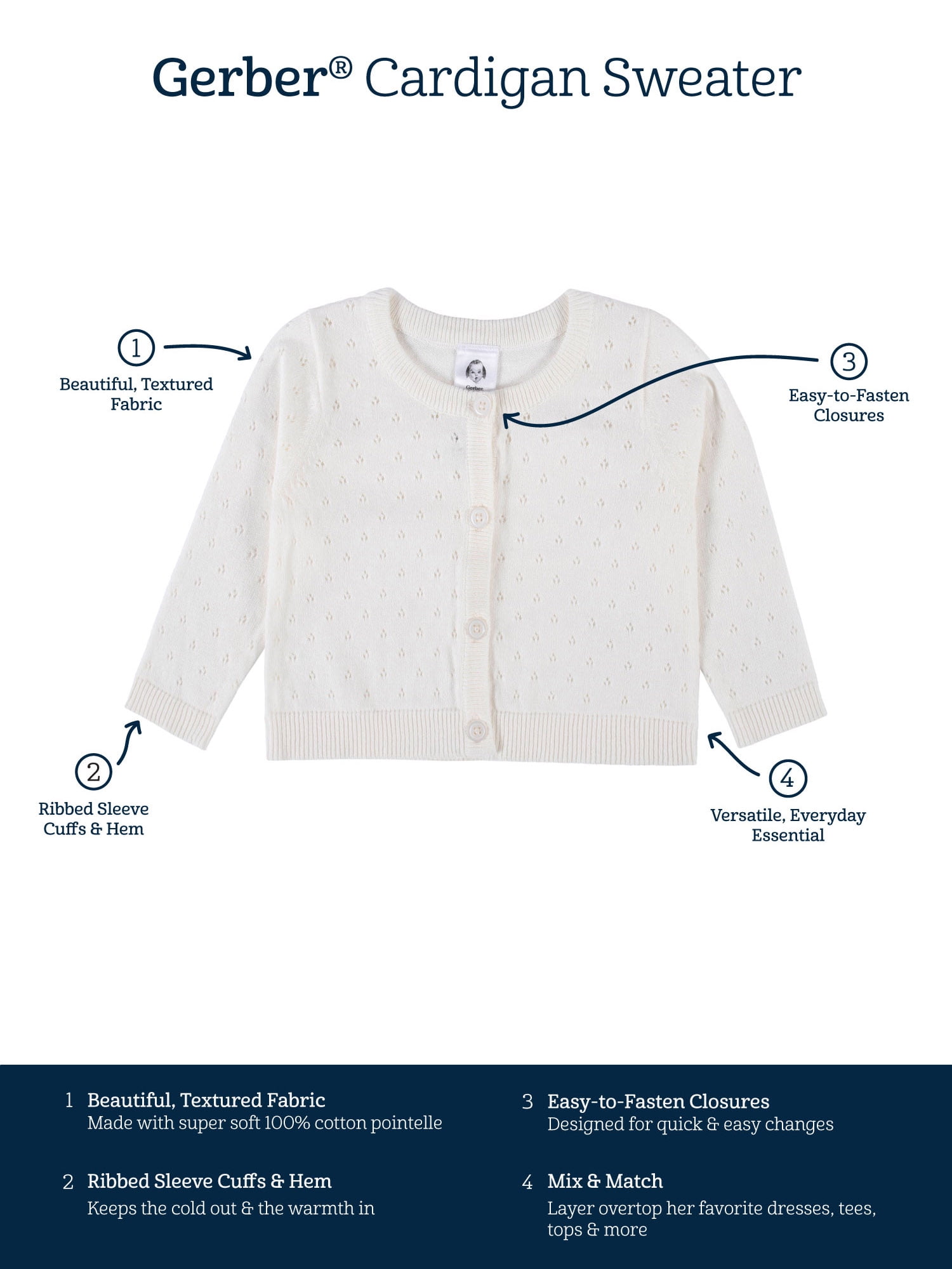 Gerber Baby & Toddler Girl Sweater Cardigan, (Newborn - 5T)