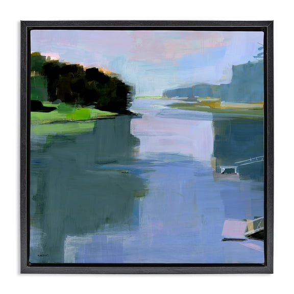 Stupell Industries Water Reflection Abstract Abstract Painting Black Floater Framed Canvas Art Print Wall Art, 18 x 18