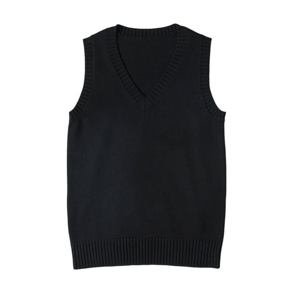 TTUHYWXI Women’s Sweater Vest V Neck JK Uniform Kint Vests Solid Classic Sleeveless Pullover Sweaters Tops (Black, L)