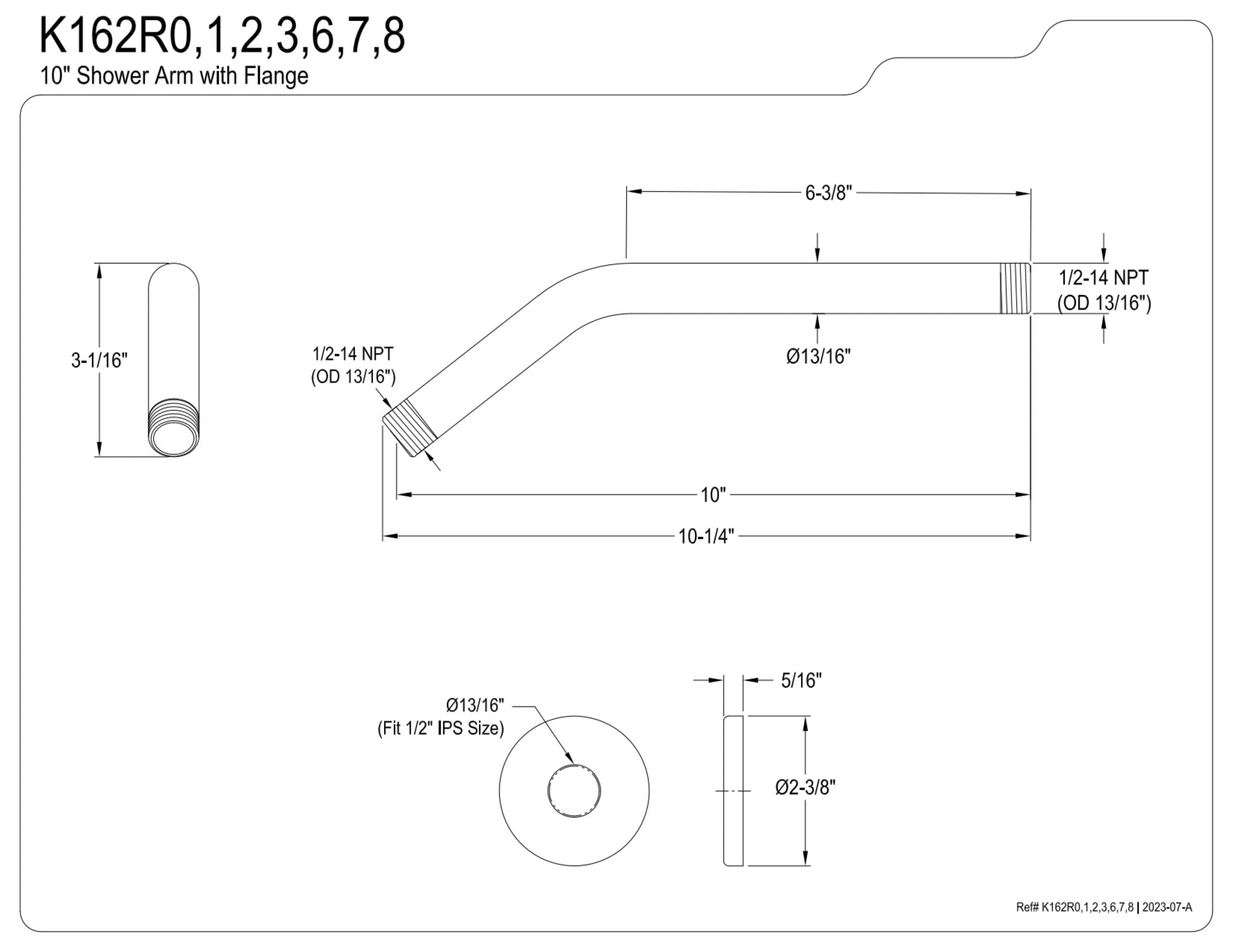 Kingston Brass K162R0 Shower Scape 10" Shower Arm with Round Flange, Matte Black