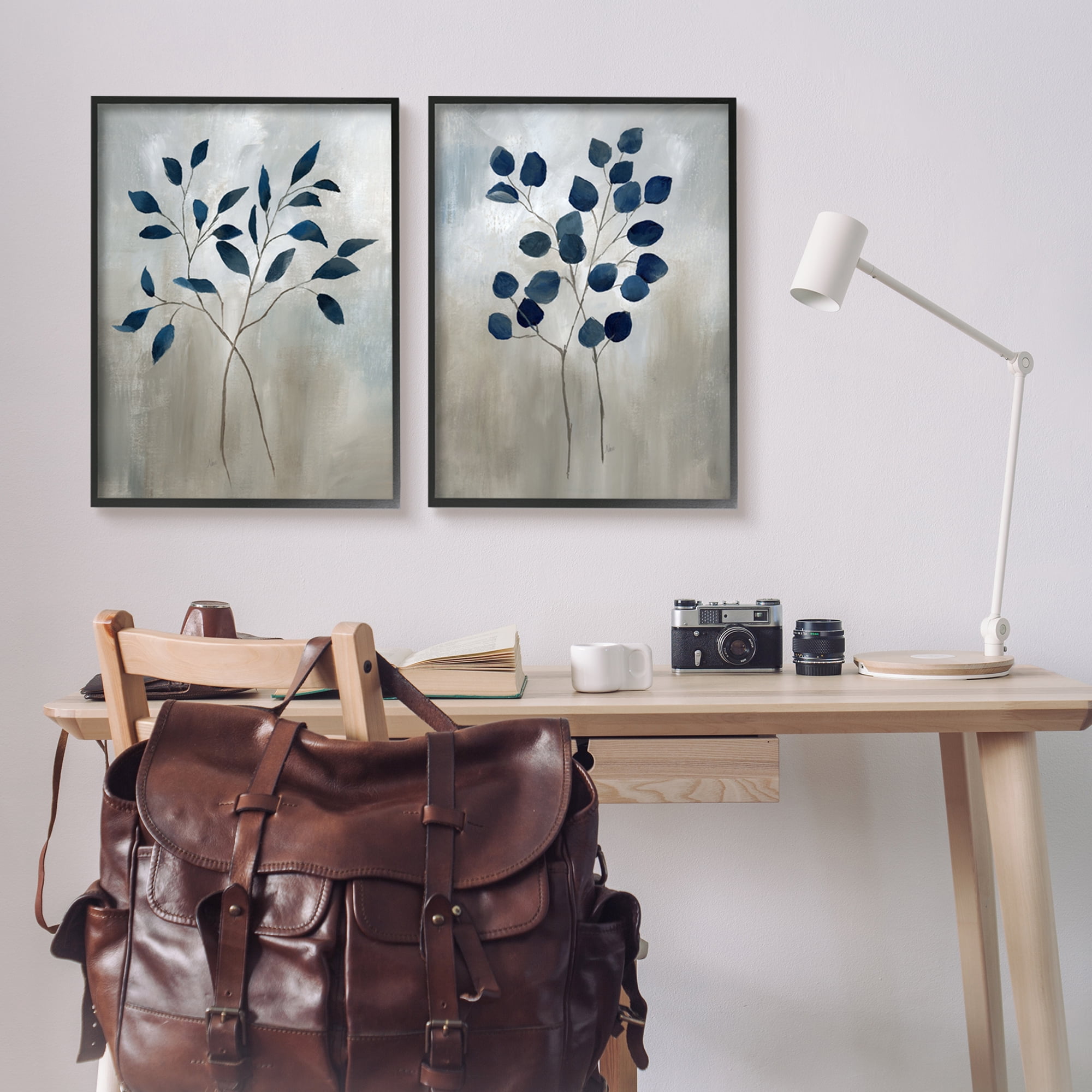 Stupell Industries Grey Botanical Sprigs Botanical & Floral Painting Black Framed Art Print Wall Art, 24 x 30, Set of 2