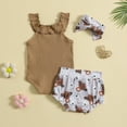 thumbnail image 2 of TAIAOJING Toddler Baby Girls Outfits Summer Sleeveless Calf Flower Prints Romper Pants Headbands 3Pcs Cute Clothes Set For 6-12 Months, 2 of 5