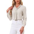 thumbnail image 1 of INSPIRAR CHIC Blusas de Manga Larga para Mujeres Chifón Plisado con Cuello de Lazo Camisa de Oficina XL Beige Claro, 1 of 6
