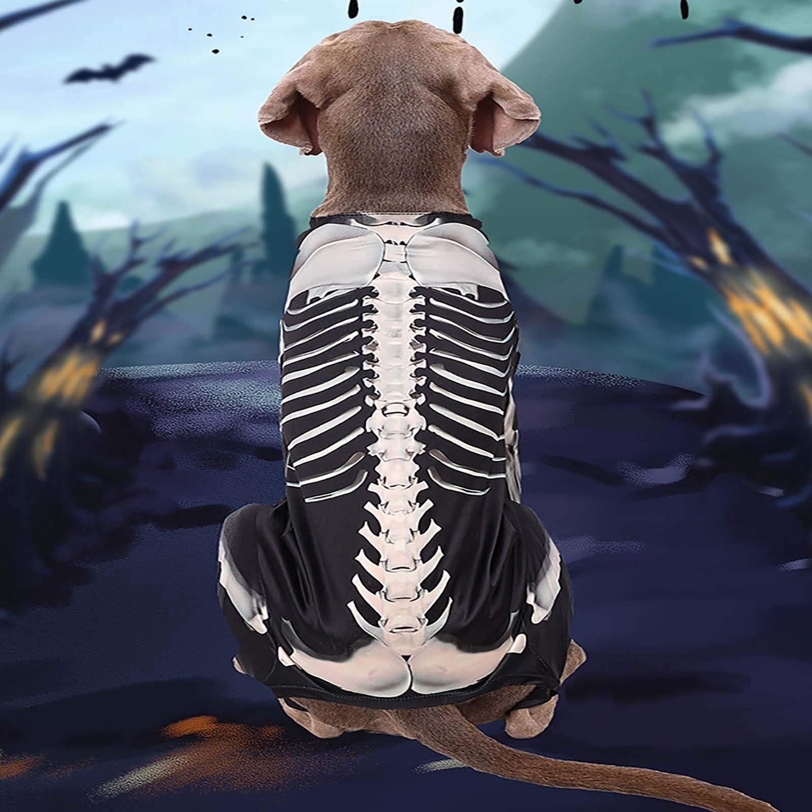 2Pcs Dog Jumpsuit Clothes, Halloween Skeleton Dog Costume