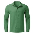 thumbnail image 4 of Wyobmus Mens Linen Button Down Shirt Plus Size Long Sleeve Cotton Casual Shirt Summer Vacation V Neck Collared Tops M-5X Green, 4 of 5