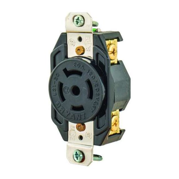 Bryant Locking Receptacle,Black,120/208VAC,20A 72120FR