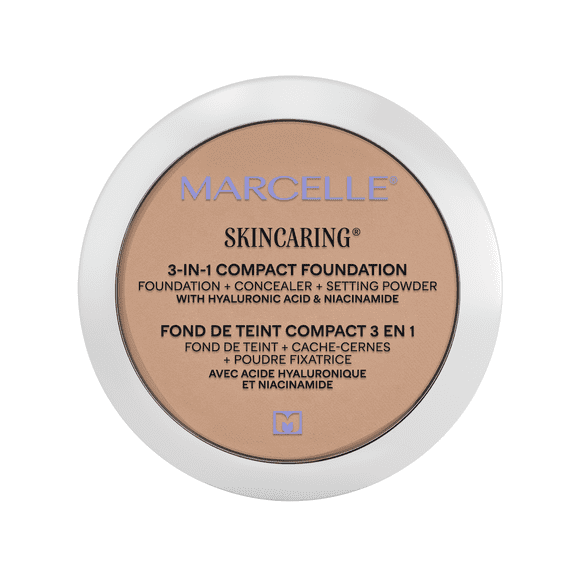 Marcelle Skincaring 3-in-1 Compact Foundation + Concealer + Setting Powder with Hyaluronic Acid, Ivory
