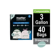 Matter Compostable 3-Gallon Food Scrap Bags – Drawstring Kitchen Trash Bags – Certified Compostable, Leak-Resistant, 40 Count Combo Pack