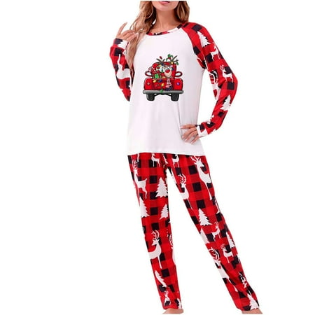 

Casual Matching Christmas Family Pajamas Sets Xmas Santa Claus Elk Reindeer Print Long Sleeve Tops and Pants Home Sleepwear for Women Men Kids ClearanceRed Women M