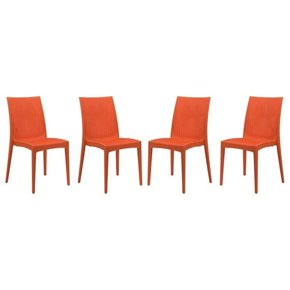 LeisureMod MC19OR4 35 x 16 in. Weave Mace Indoor & Outdoor Armless Dining Chair&#44; Orange - Set of 4