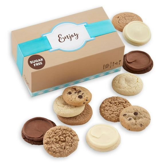 Cheryl's Cookies Sugar-Free Cookie Gift Box, w/12 Kosher Chocolate Chip, Snickerdoodle, Lemon, Buttercream-Frosted Triple Chocolate & Cinnamon Oatmeal Cookies, Individually Wrapped, All Occasions