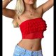 thumbnail image 2 of Top de Tubo de Verano para Mujer, Sin Tirantes, con Volantes, Básico, Informal, Sin Mangas Rojo S, 2 of 10
