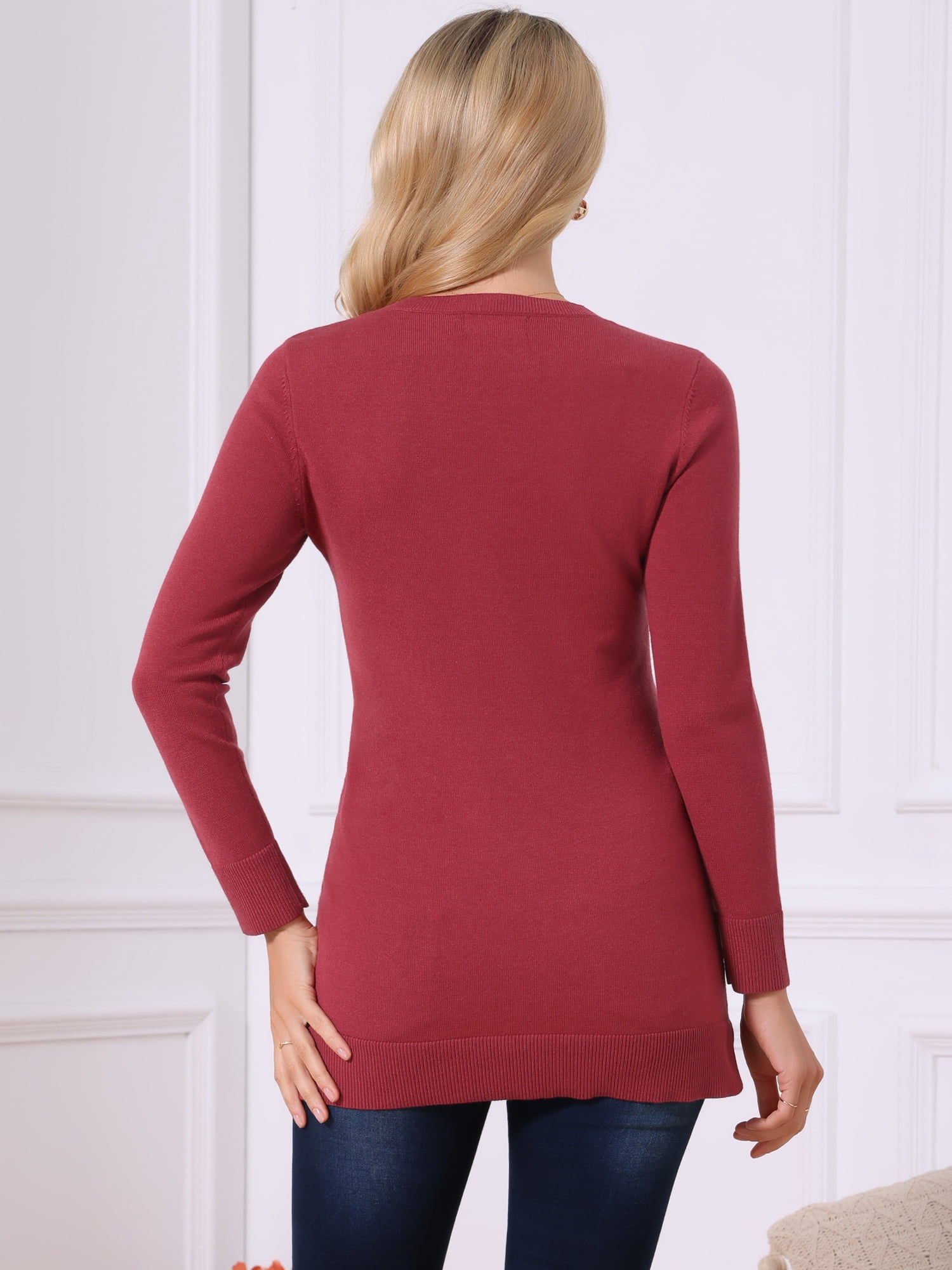 DARING DIVA Pullover Sweater Long Sleeve Crewneck Knit Tops S Dark Red