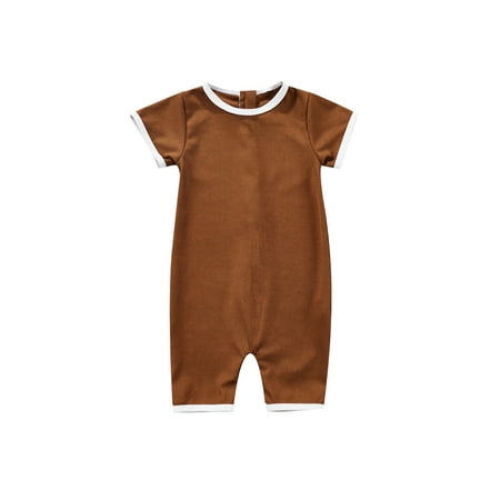 

Canrulo Infant Baby Boy Girl One Piece Swimsuit Short Sleeve Quick Dry Swimwear Bathing Suit Solid Color Beachwear Brown 2-3 Years