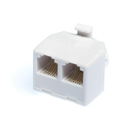 Duplex Jack Phone Wall Adapter - 2-Way Phone Splitter (Line 1&2, Line 1&2) - Wall Jack Phone RJ11 Adapter - 4 Conductor Connector (2 Phone Lines) - White, 1 Pack