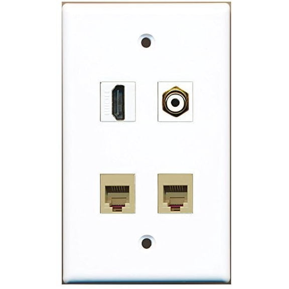 RiteAV - 1 Port HDMI 1 Port RCA White 2 Port Phone RJ11 RJ12 Beige Wall Plate
