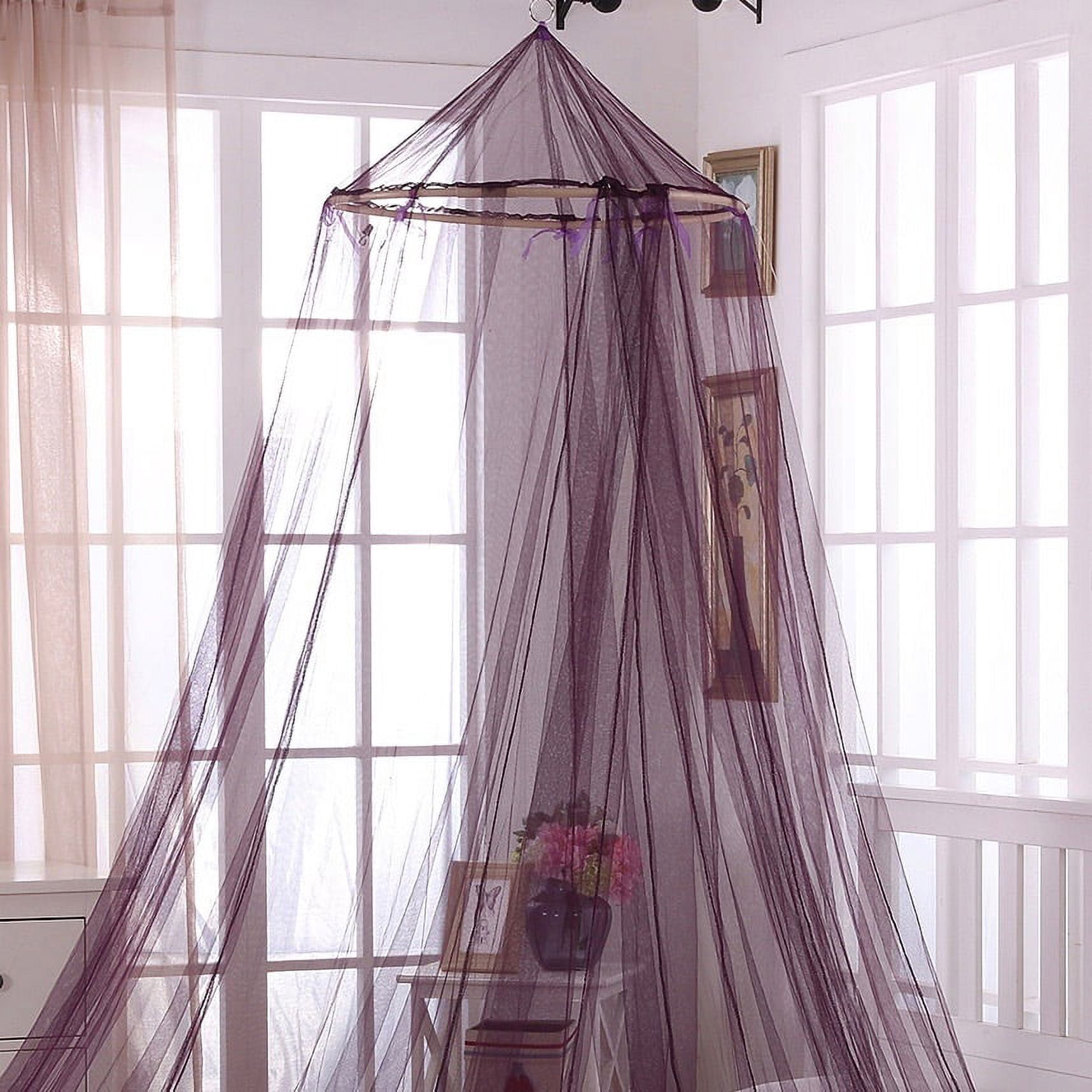 Purple Oasis Round Hoop Polyester Sheer Mosquito Netting Bed Canopy