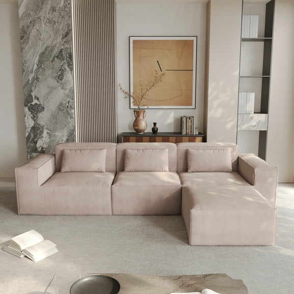 Sdorens 118.12" Modular Sectional Sofa,L-Shape Sofa Couch with Pillows,Comfy Sofa with Deep Seats for Living Room,Apartment(3 Seater Sofa with Ottoman,Brown)