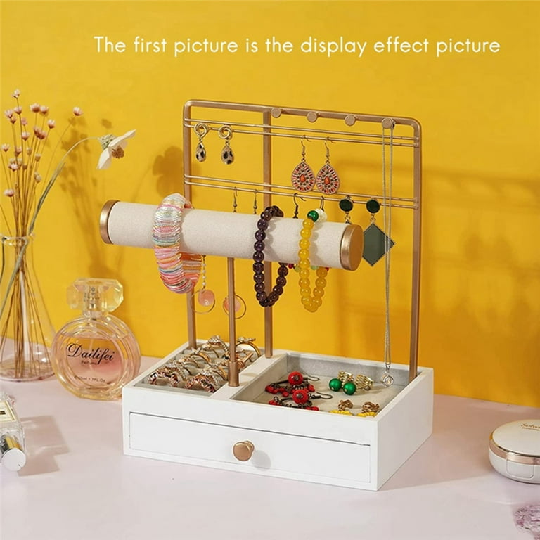 Jewelry Organizer with Wooden Drawer Storage Box Tabletop Jewelry Holder Jewelry Stand Display for Earrings Ring B