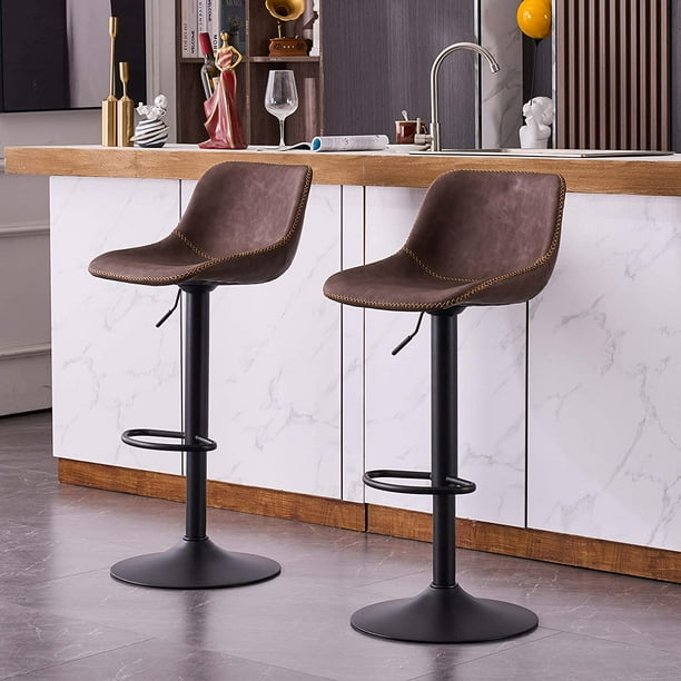 YOUNIKE Bar Stools Set of 2, Brown Comfortable PU Leather Swivel