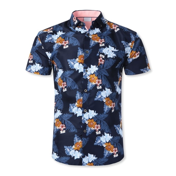 Hat and Beyond Men's Tropical Hawaiian Flora Print Button Up Shirt