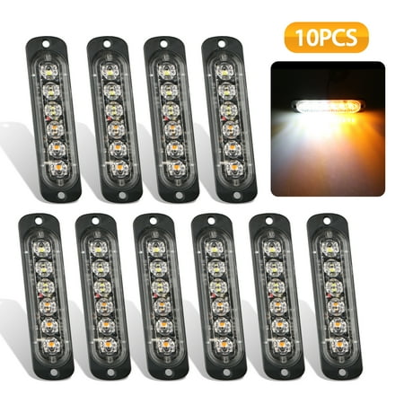 - Emergency Strobe Lights, EEEKit Universal 10-Pack 6 LED 18W Surface Mount Amber/White Emergency Warning Hazard Flashing Strobe Light Bar For Off Road Vehicle, ATVs, Truck