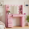 thumbnail image 2 of Craftian 40-Inch Pink Makeup Vanity Desk with LED Mirror (3 Modes), 4 Drawers, 7 Shelves, Built-in Power Outlets (2 AC/1 USB/1 Type-C) & Hairdryer Holder, 2 of 10