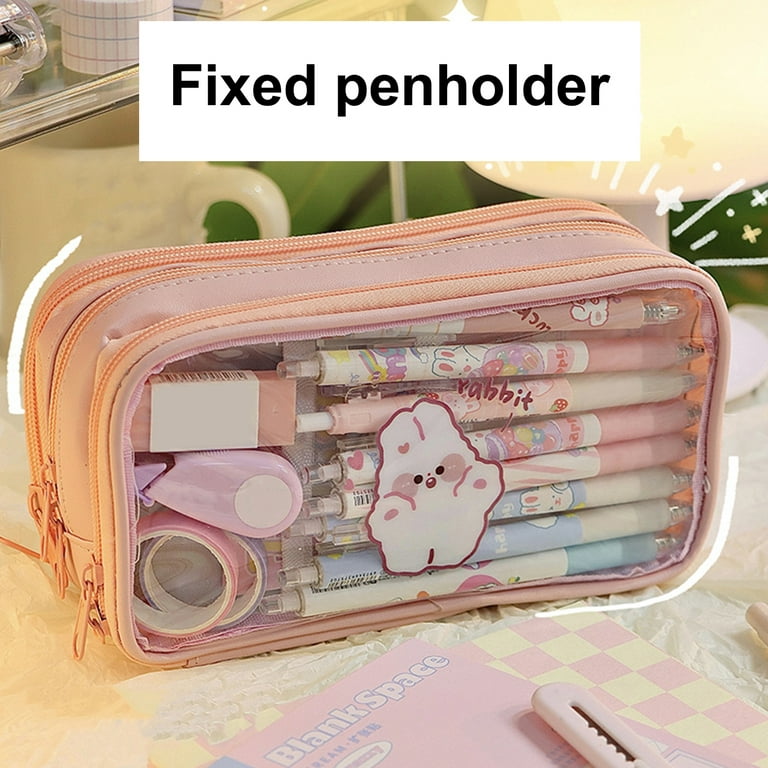 Hariumiu Large Capacity Pencil Case Cute Cartoon Pencil Pouch Transparent  PVC Pen Bag for School Teen Girl Boy Men Women, 7.8x3x4 