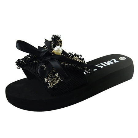 

ZAROYEAX Women s Summer Word Drag Casual Sandals Non- Wild Flowers Wedges Beach Shoes