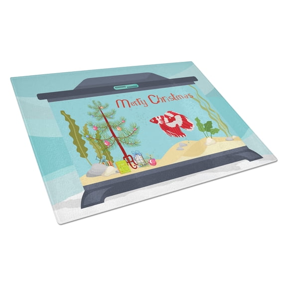 Carolines Treasures CK4533LCB Veil Tail Betta Merry Christmas Glass Cutting Board Large, 12H x 16W, multicolor
