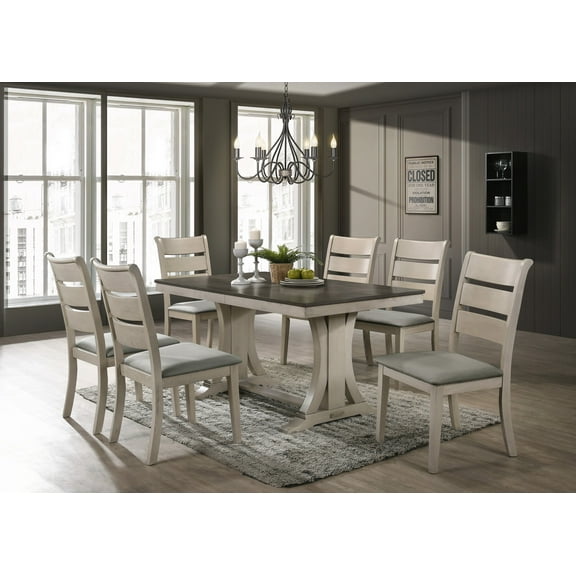 Home Design Talon 7-Piece Dining Set, Rectangular Table with Ladder-Back Cushioned Chairs, Two-Tone Finish, Trestle Base, Traditional