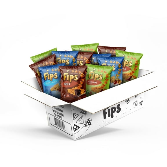 FIPS Flatbread Chips Variety Pack, Chili Lime, BBQ, Sea Salt & Vinegar Flavors, Crunchy Snacks, 1.1 oz bag, 12 Count