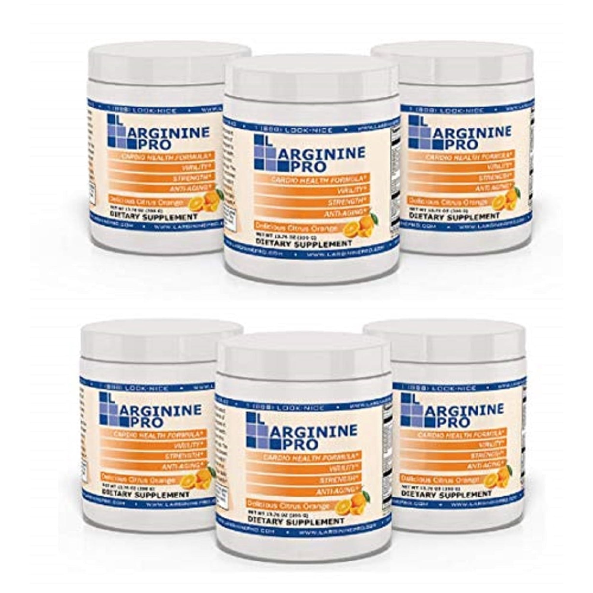 L-Arginine Pro Nitric Oxide Booster - 5500mg L-Arginine, 1100mg L-Citrulline Cardio Health, 6-Pack Jars, Citrus Orange Flavor