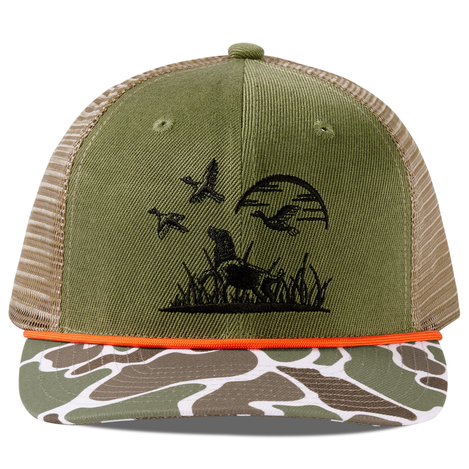 Bassdash Camo Rope Trucker Hat Adjustable, Embroidered Baseball Cap with Mesh Back for Hunting & Fishing