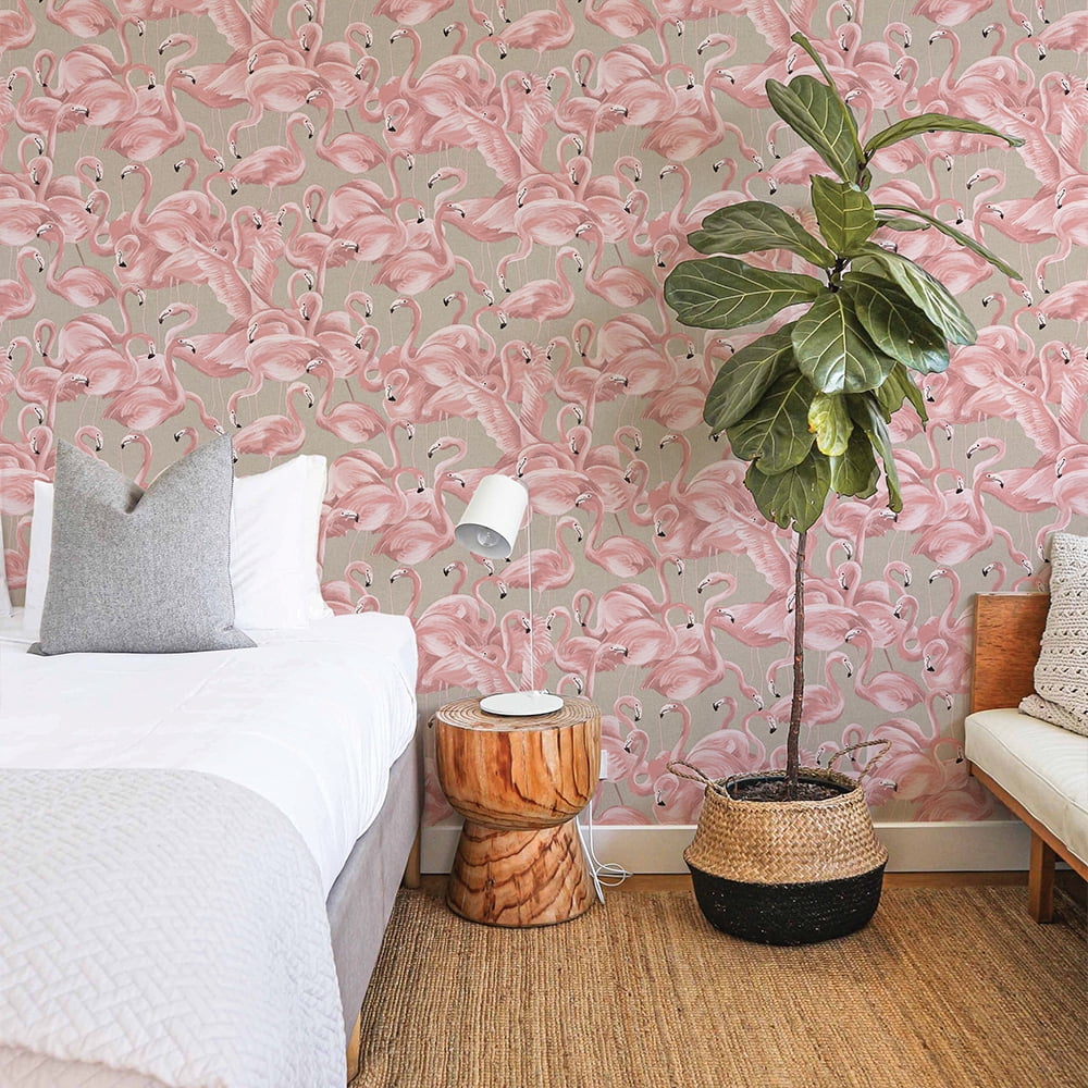 Tempaper Flamingo Ballerina Pink Tropical Peel and Stick Wallpaper, 20.5" x 16.5'