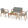 thumbnail image 1 of Gymax 4 Pieces Outdoor Furniture Set Acacia Wood Frame Sofa Set w/ Rattan Seat, 1 of 10
