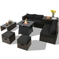 thumbnail image 1 of Topbuy 9 Pieces Outdoor Patio Furniture Set with 30" Propane Fire Pit Table Outdoor PE Wicker Space-Saving Sectional Sofa Set with Storage Box and Cushions Black, 1 of 10