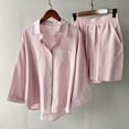 thumbnail image 2 of Womens Shorts Suit Solid Retro Plus Size Cotton Linen Button Shirt High Waist Loose Pocket, 2 of 4