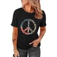 thumbnail image 3 of ABPHQTO Camiseta de manga corta con estampado gráfico de símbolo de paz de leopardo con bandera de EE. UU. negra para mujer, 3 of 5