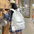 thumbnail image 4 of Polka Dots School Backpack, Aesthetic Backpack with Pendant, Multi-layer School Backpack for College Work Travel (White), 4 of 7